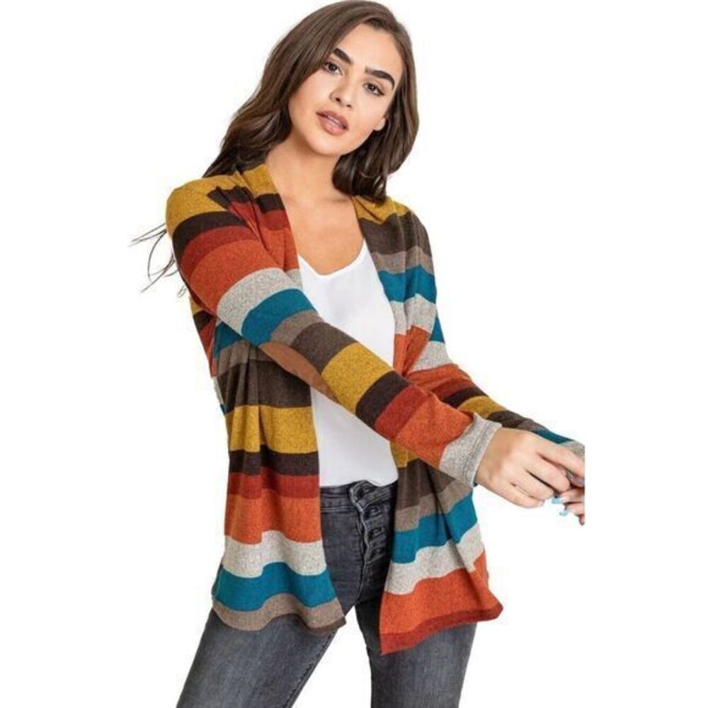 Egs Cardigan‎ Sweater Elbow Patch Colorful Rainbow Festival Womens Medium USA